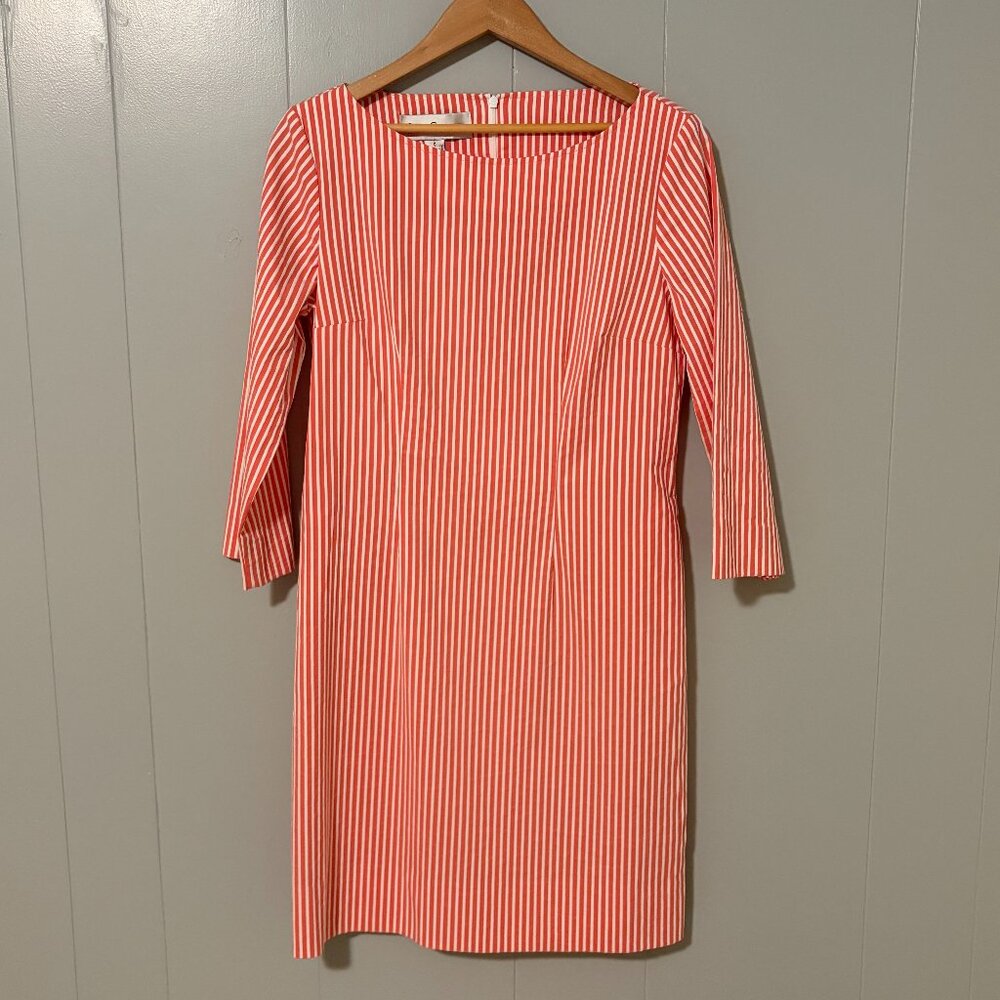 NEW Sara Campbell Coral Striped 3/4 Sleeve Shift Dress Small Classic Preppy